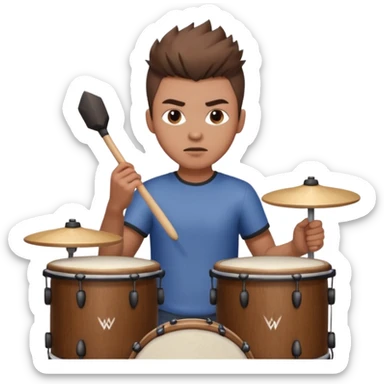  young, drummer male with brown wolfcut (long, 80s hairstyles) sticker