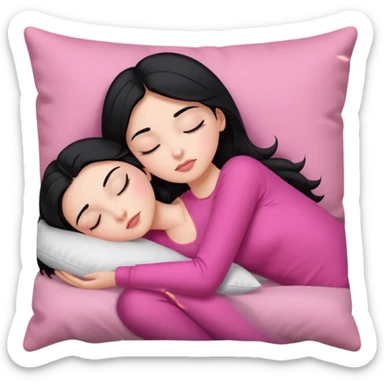 Sleeping on the pillow, beauty hot and pretty Pale girl with medium high black hair wearing sexy pink clothes  sticker