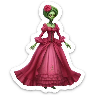 "green alien woman" galora in red pink Victorian dress elegant, full body sticker
