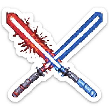 two lightsabers, one blue and one red, clashing with energy burst sticker