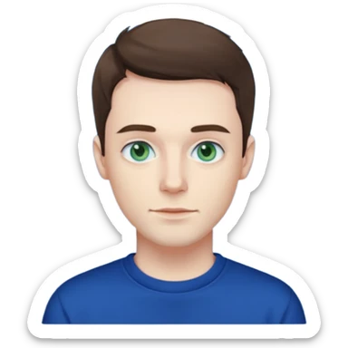 male , blue/green eyes , pale skin , brunette hair , dark blue sweatshirt sticker