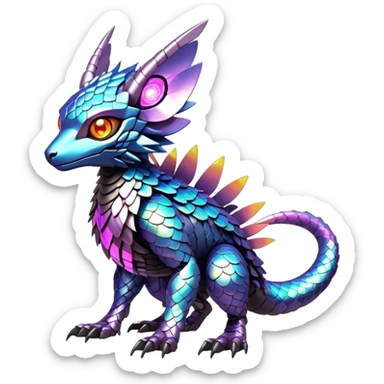  exotic futuristic warm-colored modern cyber-Fakémon-Digimon-Trico-creature sticker