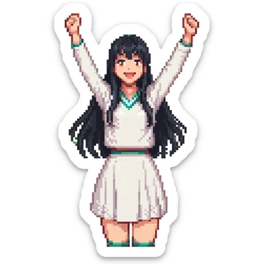 East Asian woman with long black straight hair and bangs cheering for Doosan Bears baseball team sticker