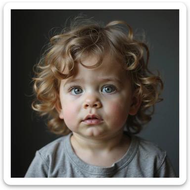 lifelike child portrait where the head is creatively shaped like the letter F, realistic textures and expression sticker