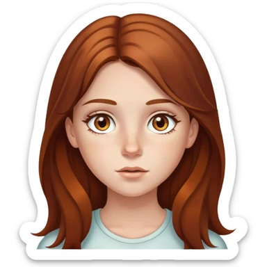 Chica con el pelo marrón largo y ojos color ámbar, también con pecas en la cara  sticker