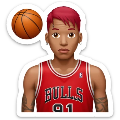 Dennis Rodman with a basketball and “91 “Chicago bull.with a very short red hair sticker