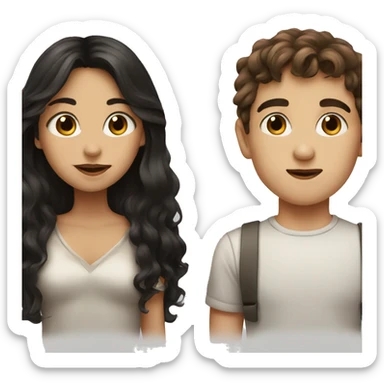 boy with brown hair portrait kiss with girl with black hair sticker