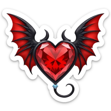 small black succubus wings, cryhstal heart red sticker