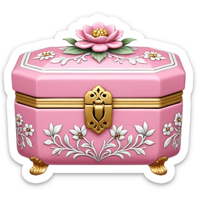 pink and white porcelain box with flowers  sticker