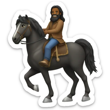 Guy with black beard and long hair riding a horse sticker