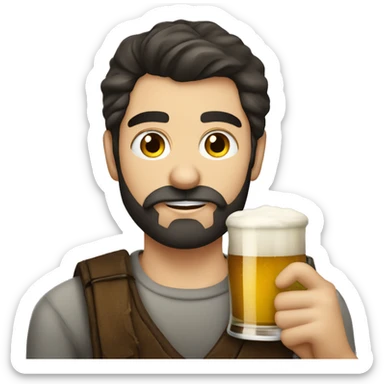 Young Russian dark hair beard man drinking beer sticker