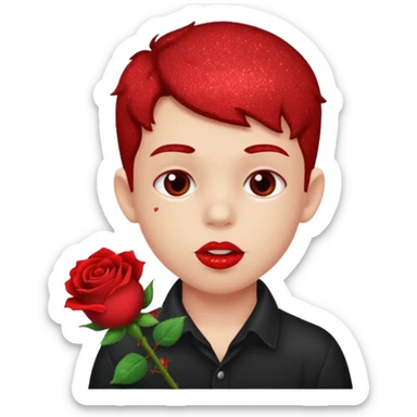 red glitter naughty-looking boy with a rose in his mouth sticker