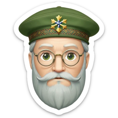 Dumbledore wear green scotland Tam o'shanter cap with decorative patterns, wear glasses, very long beard sticker