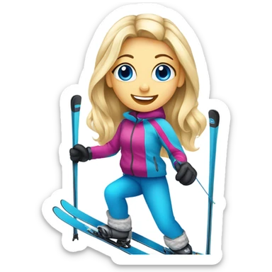 Blonde blue eyed smiley girl skiing sticker