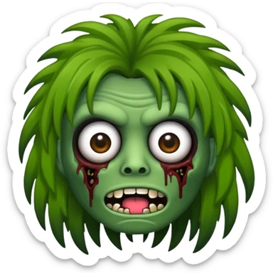 Faça um emoji de zumbi versão iPhone e faça uma zumbi com cabelo longo e preto e com franja. sticker