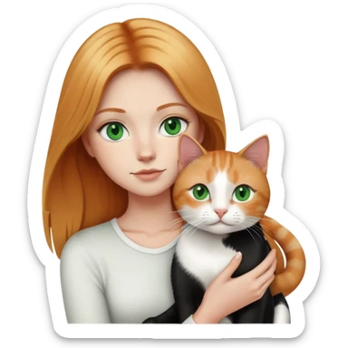 Long blonde and ginger hair with green eyes holding a black and white cat  sticker