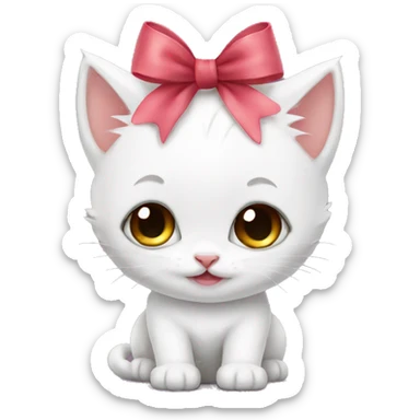 cute white kitten with bow sticker