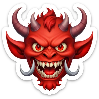 red horned demon with evil grin sticker