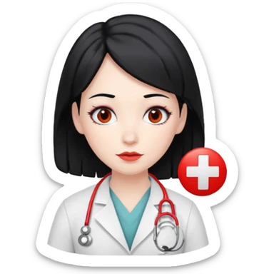 doctor with black hair and red hairclips  sticker