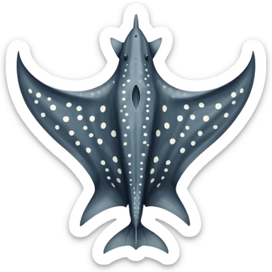 Spotted eagle sting ray with wide wingspan and long tail viewed from above sticker