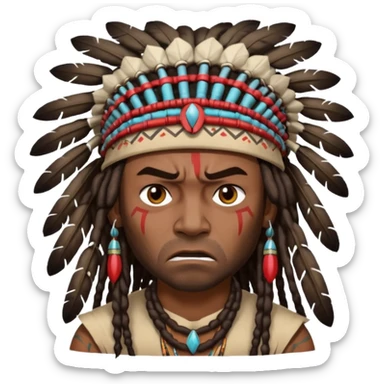 Black American man dark brown with dreads with a American Indian headdress with a mad face  sticker
