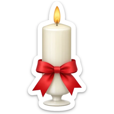 white candle with a red ribbon sticker