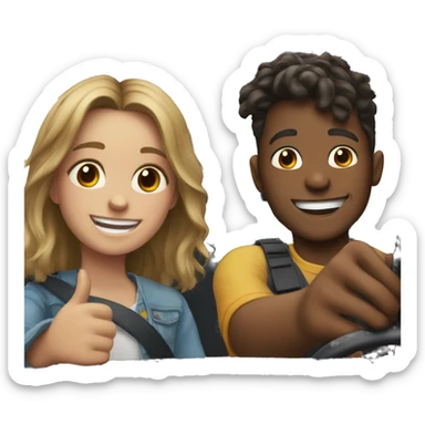 boy and girl smiling in car selfie sticker