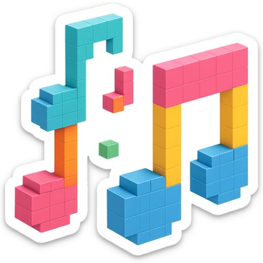 detailed and intricate voxel-style musical notes sticker