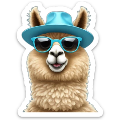 alpaca-with-sun-glasses-and-light-blue-hat sticker
