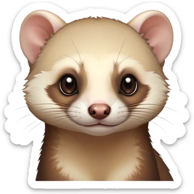 Cinematic Noble Ferret Portrait Emoji, Poised and dignified, with a sleek, elongated body and a distinct ferret head featuring a pointed snout, small, rounded ears, and intelligent, beady eyes, covered in soft, sleek fur with natural brown and cream hues, Simplified yet sharp and sophisticated features, highly detailed, glowing with a warm, natural glow, high shine, exuding an air of quiet confidence, focused and watchful, soft glowing outline, capturing the essence of a clever and majestic ferret that feels as though it could leap from the screen with effortless grace! sticker