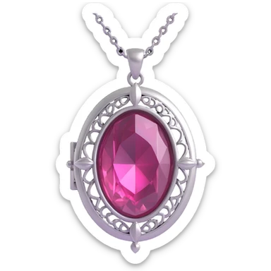minimal 3D gothic locket with pink gemstone, simple and elegant sticker
