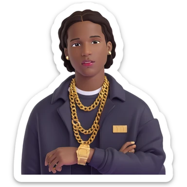 ASAP Rocky with gold grills and designer clothes sticker