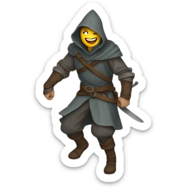 medieval saboteur laughing and escaping, hooded sticker