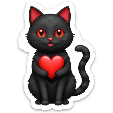 Magic cat with happy red heart with a late sticker