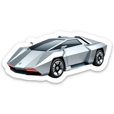 A futuristic chrome car emoji, sharp geometric body design inspired by cybertruck aesthetics, smooth silver metallic surface, matte and glossy chrome mix, minimal details, soft reflections, clean edges, iOS emoji style, centered, clean white background, soft studio lighting, no text sticker