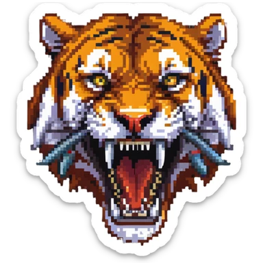 saber-toothed tiger with massive canine teeth four times longer than its entire body, incredibly exaggerated fangs sticker