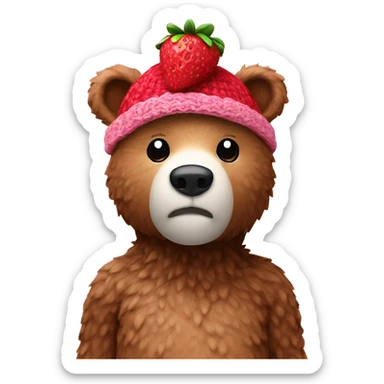 Bear wearing strawberry crochet hat sticker