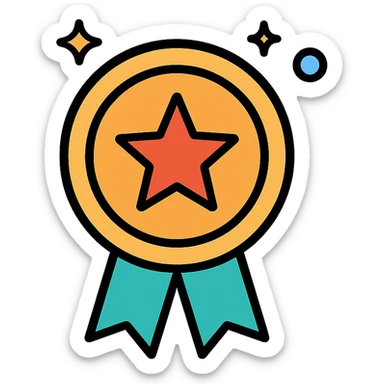 vector icon of a gold top performer emblem with subtle colorful accents, elegant and minimalist flat design, award badge style, 2D flat vector, trending icon look, soft shadows, no text, isolated on white, commercial use sticker