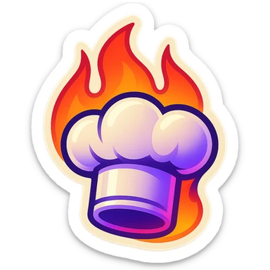 chef's hat in fire emoji, playful and modern with gradient FF4D67, 9D34FF, 10B981 gradient, vibrant, transparent background sticker