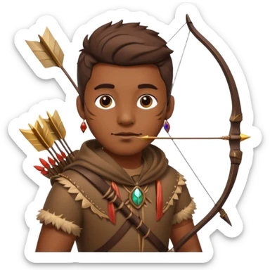 The classic hunter image with a bow and arrow on his back, dressed in brown with some animal made decorations sticker