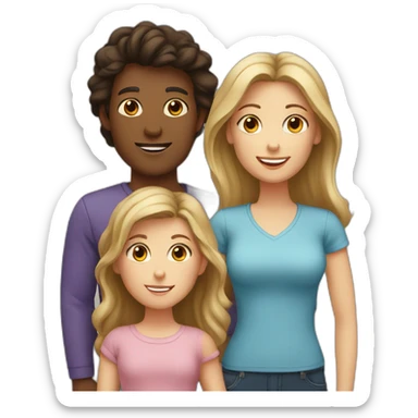 White family, 1 mom with dark hair, 1 boy with Brown hair, 2 girl with long blond hair sticker