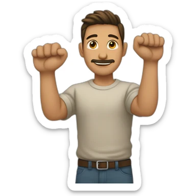 Hombre saludando con el brazo en alto las manos con los.dedos unidos y leventemnte inclinados sticker