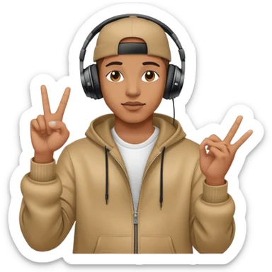 rapper with headphones making hand gestures sticker