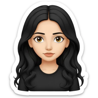 a pretty FAIR indian bratz girl with wavy long black hair, wearing a black tshirt, eyeliner on. no earrings sticker