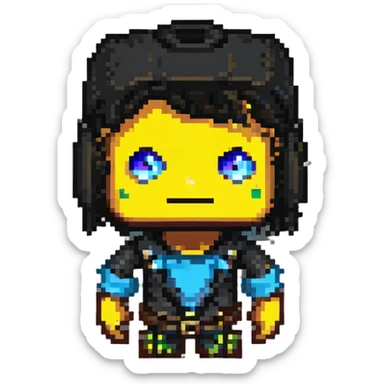 Sharpen and clarify this pixel art Roblox character, especially enhance the eyes and facial features while keeping the original pixel art style and colors intact. sticker