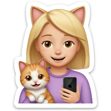 Girl crying laughing at a funny cat video on her phone sticker