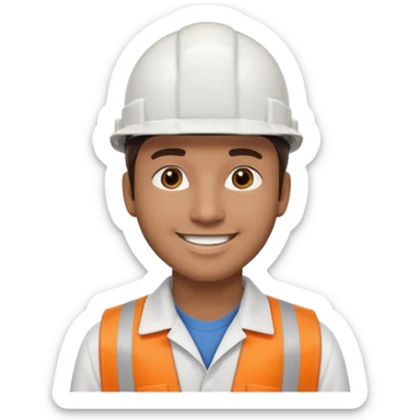 25-year-old man, engineering graduate, dark brown eyes, white hard hat, and light brown skin tone sticker