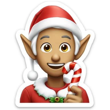 an elf eating a candy cane sticker