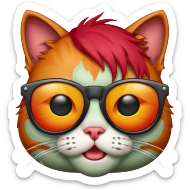 Zombie cat with red hair and sun glasses face sticker