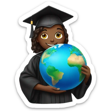 student holding planet in graduation gown sticker